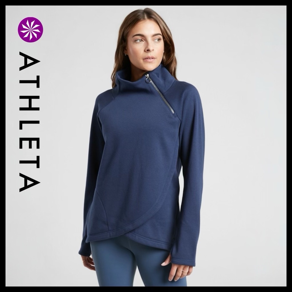 Athleta Cozy Karma Asym Pullover – Navy Blue - Picture 2 of 14
